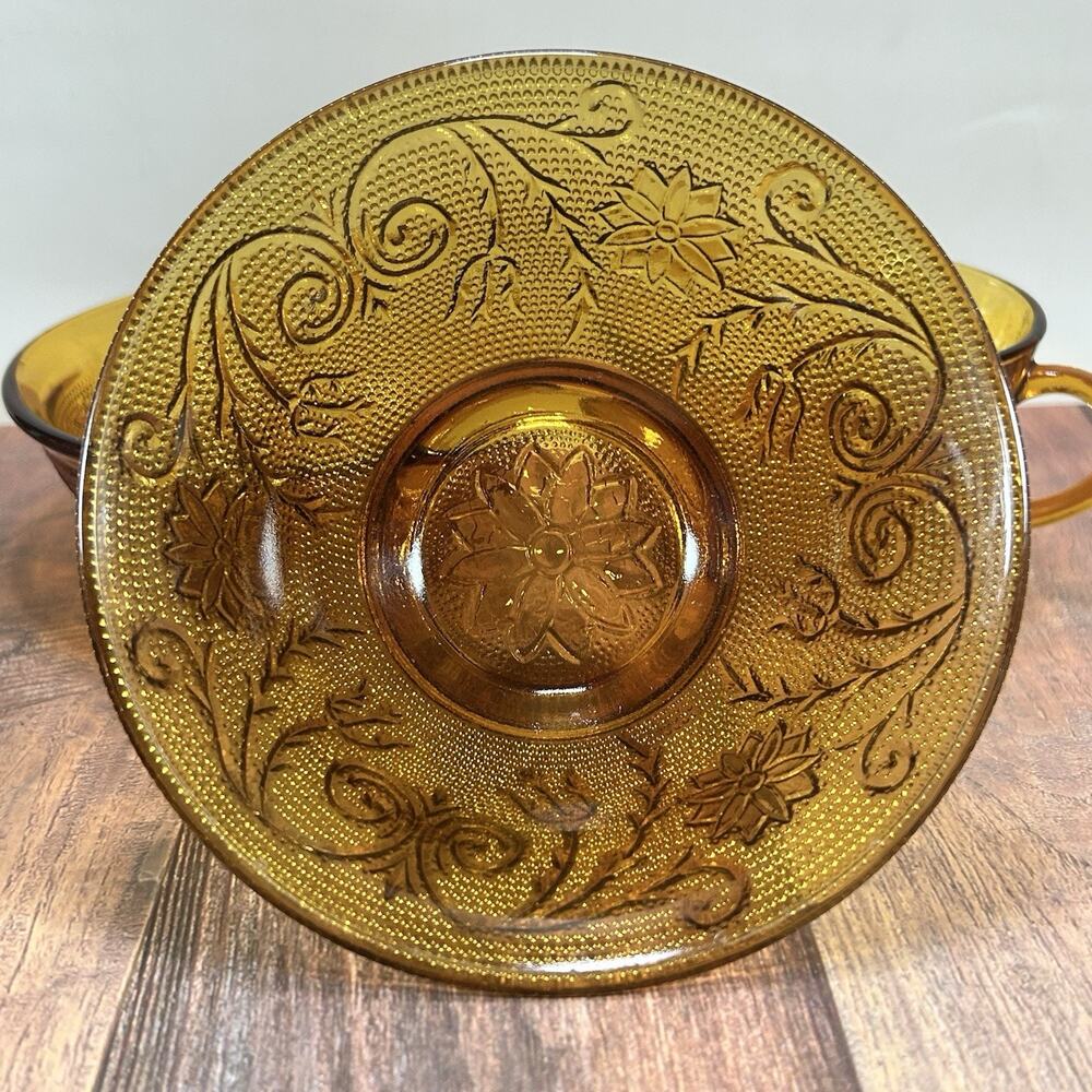 Set of 3 Collectible Indiana Glass Tiara Sandwich Amber Cup, Berry & Salad Bowls - Picture 9 of 16